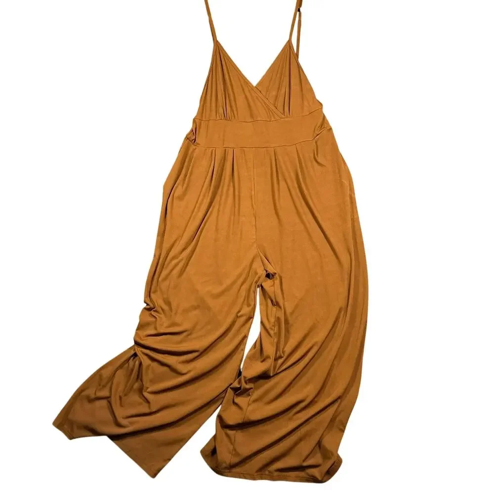 NWT CIDER Camel Wide Leg Jumpsuit Women’s Strappy V-Neck Cami Romper - 2XL